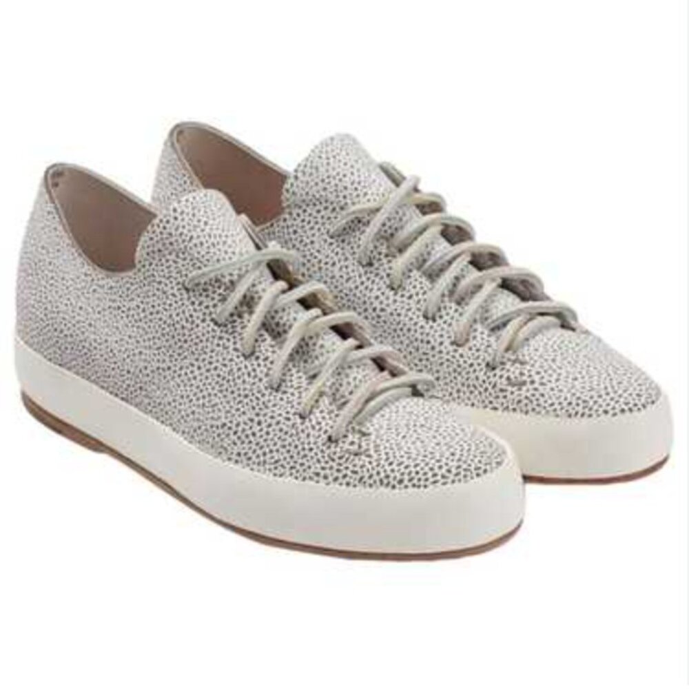 FEIT Men's Hand Sewn Low Top Speckle Leather Sneakers Size 37 US 5 in Gray